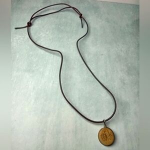 👍 5 for $20 Simple Carved Stone Round Pendant Necklace on Brown Adjustable Cord